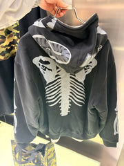 BAPE 25FW Skeleton Shark Heavy Washed Cropped Fit Full Zip Hoodie