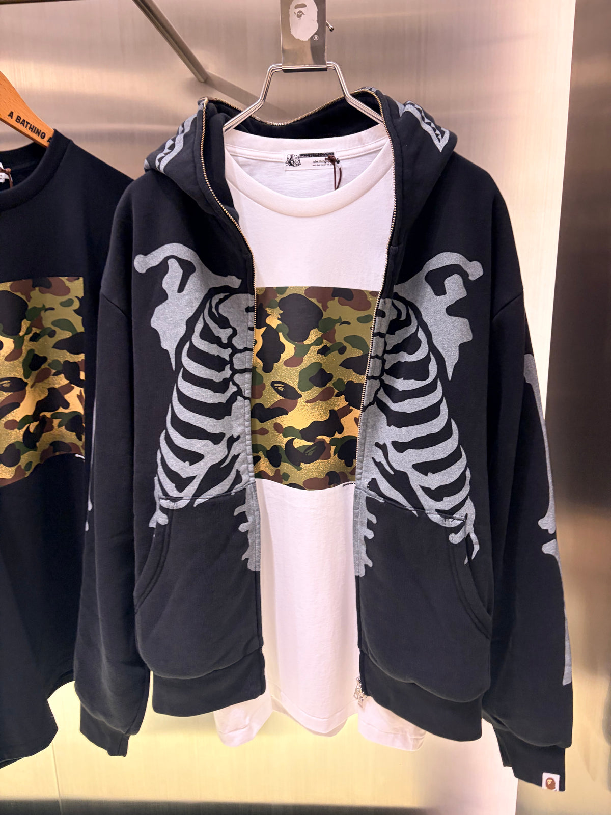 BAPE 25FW Skeleton Shark Heavy Washed Cropped Fit Full Zip Hoodie