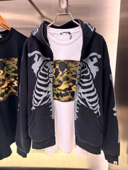 BAPE 25FW Skeleton Shark Heavy Washed Cropped Fit Full Zip Hoodie